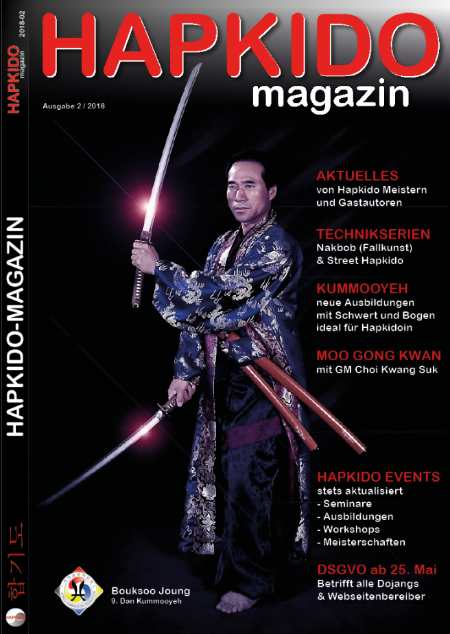 HAPKIDO magazin Cover 2018-02 - Im  Titelbild Großmeister Bouksoo Joung 9. Dan Kummooyeh- neu bereitgestellt auf https://YIDO.eu